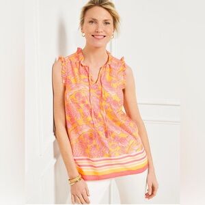 Talbots ISLAND PINEAPPLE RUFFLE TRIM SHELL BLOUSE. 100%Cotton Size M